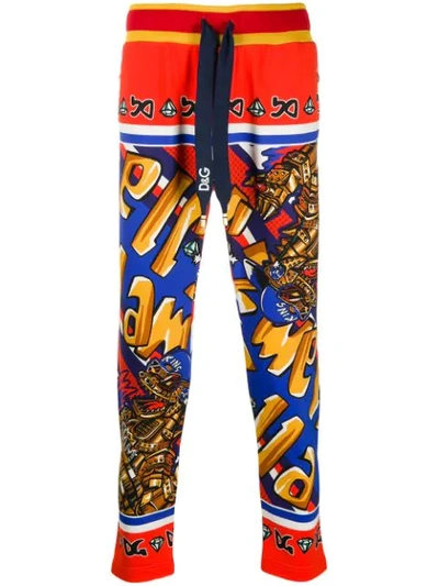 Dolce & Gabbana Jersey Jogging Trousers With Superhero King Print In Red