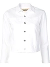 L Agence Janelle Slim Cropped Jean Jacket With Raw Hem In White