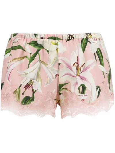 Dolce & Gabbana Stretch Lace Charmeuse Shorts In Pink