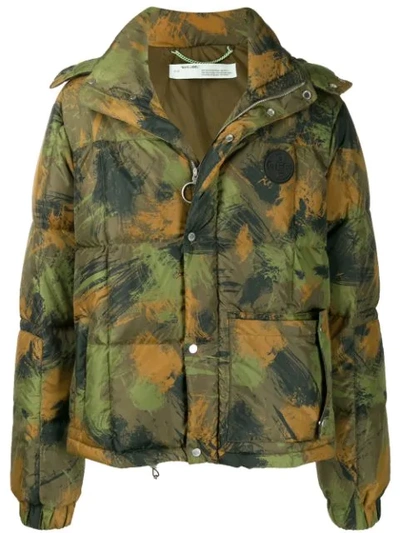 Off-white Camouflage Padded Jacket In Green