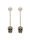 Alexander Mcqueen Skull Crystal-embellished Earrings In Gold
