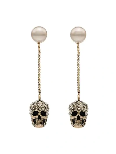 Alexander Mcqueen Skull Crystal-embellished Earrings In Gold