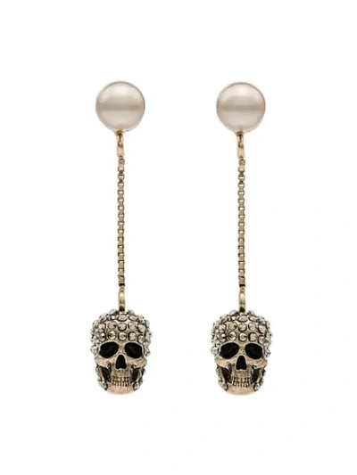 Alexander Mcqueen Pave Skull Earrings In Coffee Yellow