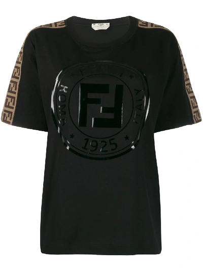 Fendi Logo Shiny Print Cotton Jersey T-shirt In Black