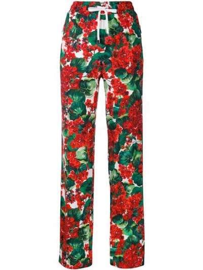 Dolce & Gabbana Intarsia-trimmed Floral-print Cady Track Trousers In Red