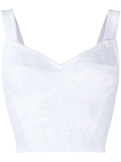 Dolce & Gabbana Shaper Corset Bustier In Lace And Jacquard In White
