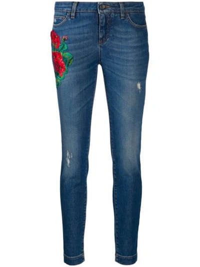 Dolce & Gabbana Embroidered Low-rise Skinny Jeans In Blue