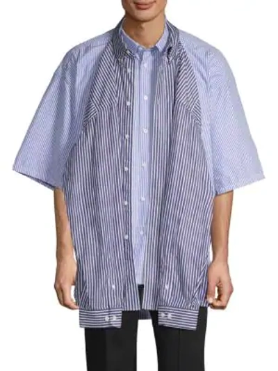 Balenciaga Striped Button-down Shirt In Navy White