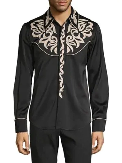 Dries Van Noten Point Collar Long-sleeve Button-down Shirt In Black