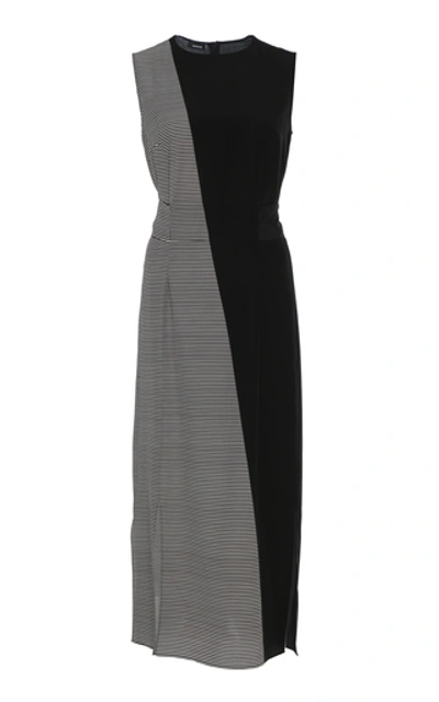Akris Women's Stripe Asymmetric Patchwork Stripe Silk Sheath Dress In Black/white