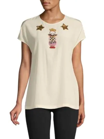 Dolce & Gabbana Beaded Figure Silk Top In White