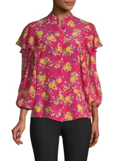 Saloni Floral-print Silk Button-down Shirt In Shock