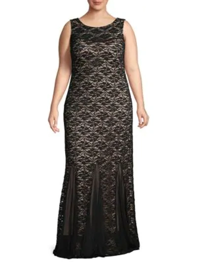 Marina Plus Two-tone Lace Gown In Black