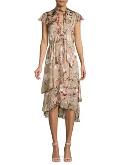 Alice And Olivia Lavenia Asymmetric Tiered Popover Dress In Hazy Floral