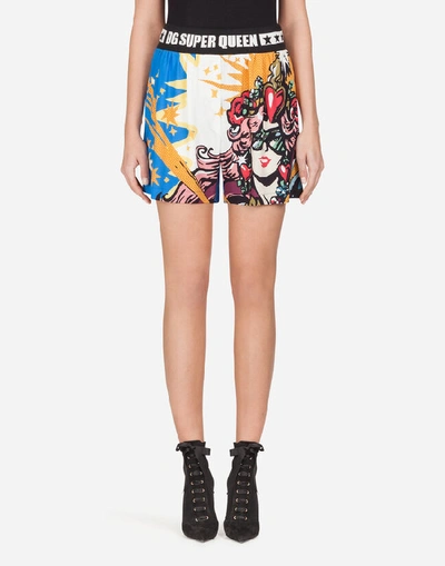 Dolce & Gabbana Cady Shorts With Super Heroine Print In Multi