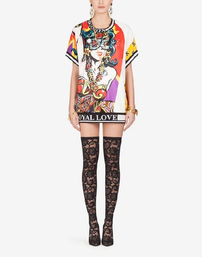 Dolce & Gabbana Short-sleeved Maxi Sweatshirt With Super Heroine Print In Multi