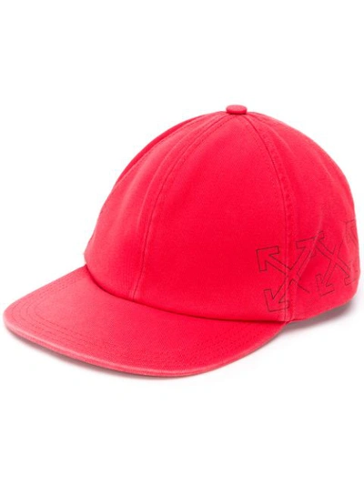 Off-white Cross-arrow Cotton Baseball Cap In Red