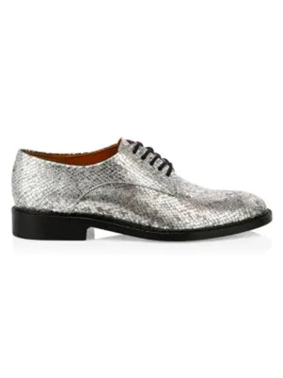 Clergerie Rose Metallic Snake-embossed Leather Derby Shoes In Silv Mamba