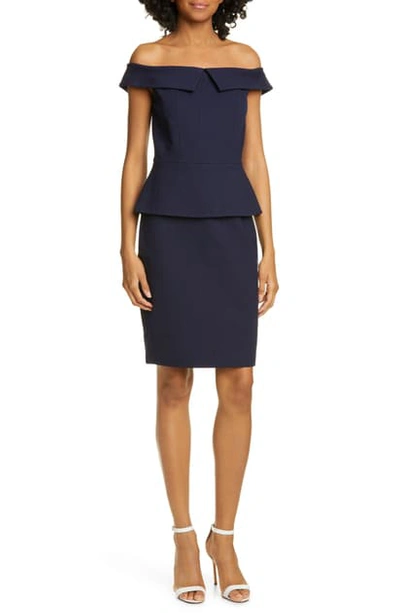 Ted Baker Bardot Off The Shoulder Peplum Waist Dress In Navy