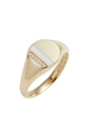 EF COLLECTION DIAMOND & ENAMEL STRIPE SIGNET RING,EF-60710-YGBLK-3.5