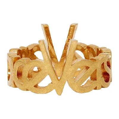 Versace Gold Vintage Logo Ring In Kot Gold