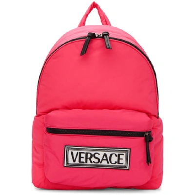 Versace 90s Vintage Logo Backpack In Lipstick Nero Palladio (pink)