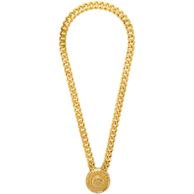 Versace Medusa Head Strass Medallion Necklace In Crystal Oro Caldo