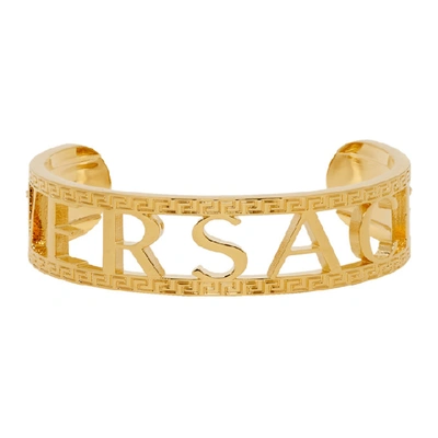 Versace Men's Logo/greek Key Cuff Bracelet In Gold