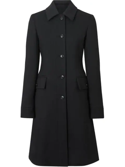 Burberry Wool Silk Tailored Coat In Black
