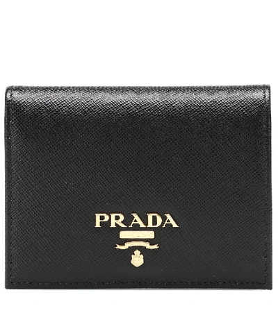 Prada Small Saffiano Leather Snap Wallet In Black