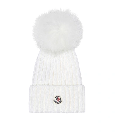 Moncler Fur-trimmed Wool Beanie In White