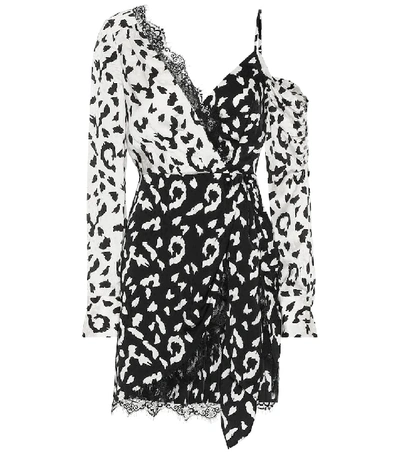 Self-portrait Leopard-print Asymmetric Satin Mini Dress In Multi