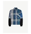OFF-WHITE JERSEY-SLEEVE LAYERED CHECKED COTTON-BLEND SHIRT