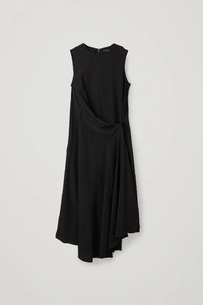 Cos Asymmetric Silk Dress With Ties In Black