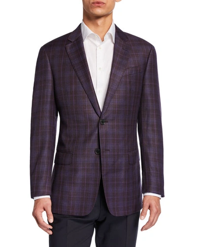 Emporio Armani Men's G-line Plaid Virgin Wool Sport Jacket In Merlot/ Lavender