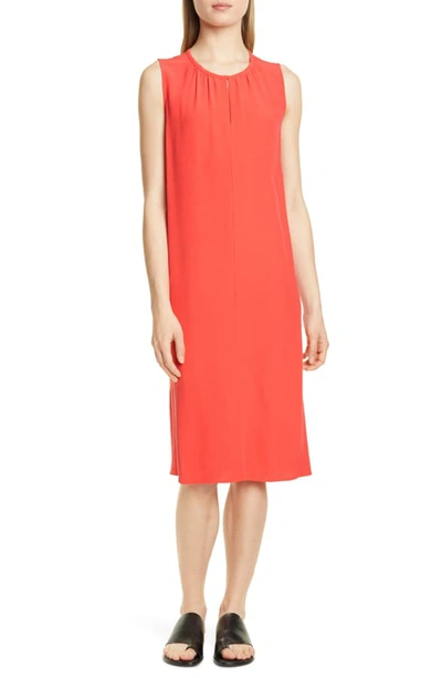 Eileen Fisher Petite Sleeveless Crepe Shift Dress In Red Lory