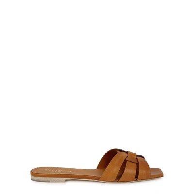 Saint Laurent Leather Tribute Flats With 1.5cm Heel For Women In Brown