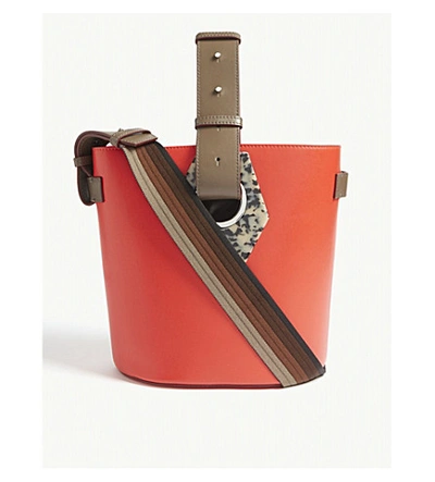 Ganni Logo-embellished Leather Bucket Bag In Fiery Red