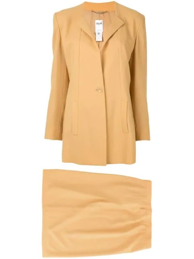 Pre-owned Celine 夹克与半身裙二件式西装套装 In Brown