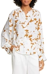 VINCE TROPICAL BLOOMS SHIRRED BLOUSE,V592112176