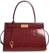 TORY BURCH SMALL LEE RADZIWILL CROC EMBOSSED LEATHER SATCHEL - RED,58427