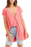 Free People Highland Button-front Tee In Pink