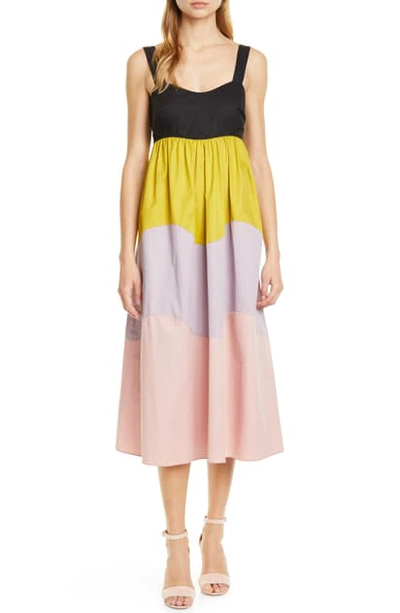 Kate Spade Scallop Blocked Sleeveless Midi Dress In Black Multi