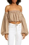 AMUR ROSALINE OFF THE SHOULDER SILK CROP TOP,580696