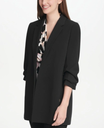 Dkny Ruched-sleeve Open-front Jacket In Black