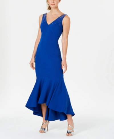 Calvin Klein Embellished High-low Gown In Regatta