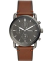 FOSSIL MENS COMMUTER GRAY CASE AND BROWN LEATHER STRAP