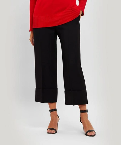 Valentino Crepe Couture Silk And Wool-blend Flared Trousers In Black