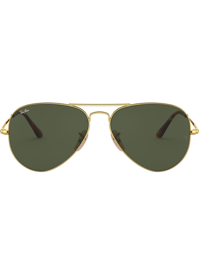 Ray Ban Aviator Metal Ii Green Classic G-15 Unisex Sunglasses Rb3689 914731 55 In Gold