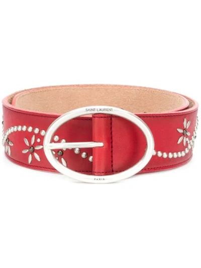 Saint Laurent Flower Studded Leather Belt In Red